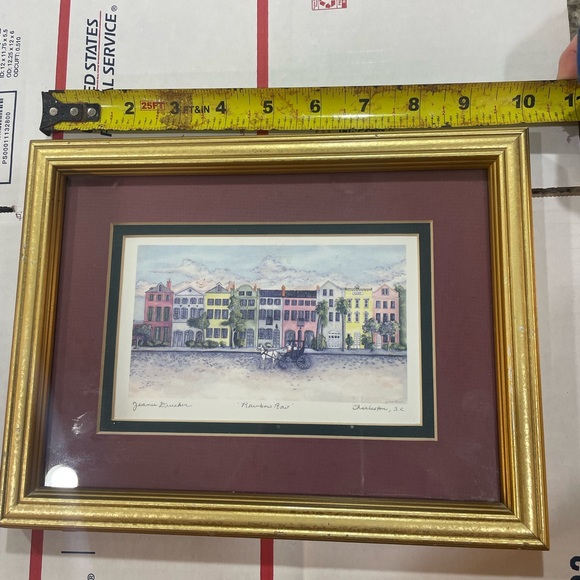 Vintage framed 8 x 10 print Rainbow Row Charleston, SC. Signed by Jeanie Drucker - Picture 4 of 13